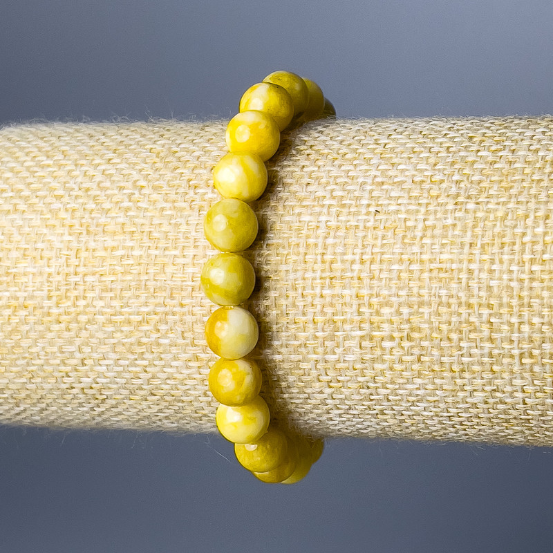 Yellow Jadeite Smooth Bead Bracelet, 8.5mm diameter, 18cm length (stretch)