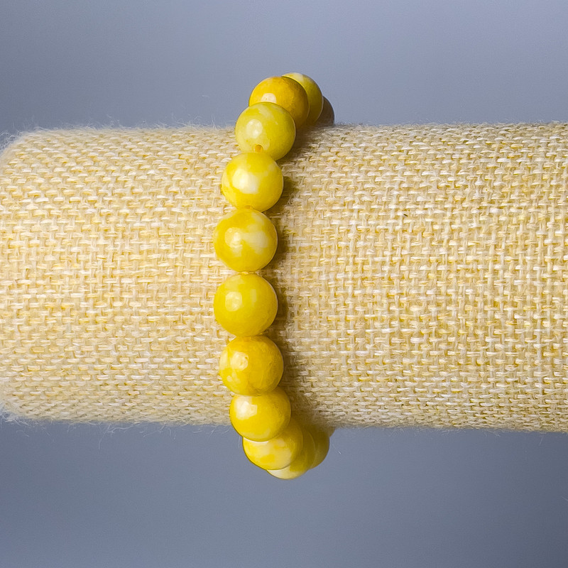 Bracelet Yellow Jadeite Smooth Bead, diameter 10mm ±, length 18cm (stretch)