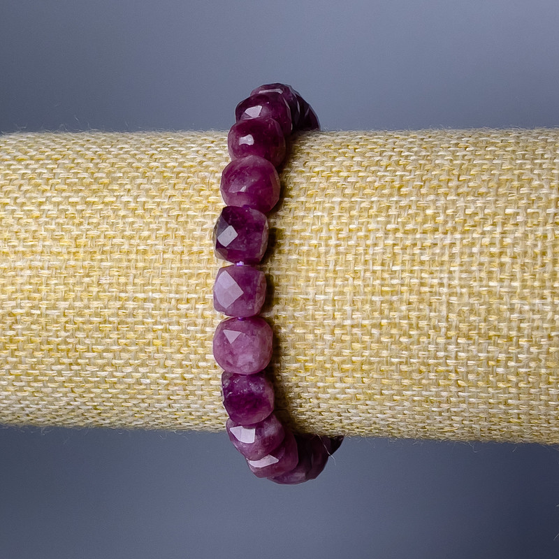 Bracelet Natural Tourmaline Beads Cut Cube, diameter 9mm±, length 18cm (stretch)
