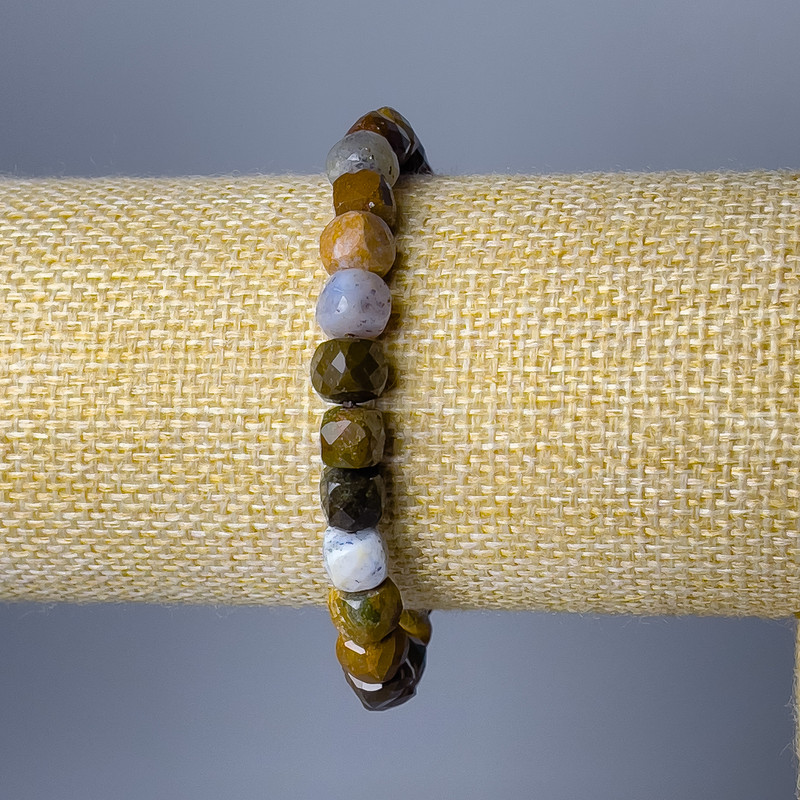 Bracelet Jasper Natural Stone Beaded Cube, 7mm diameter, length 18cm (stretch)