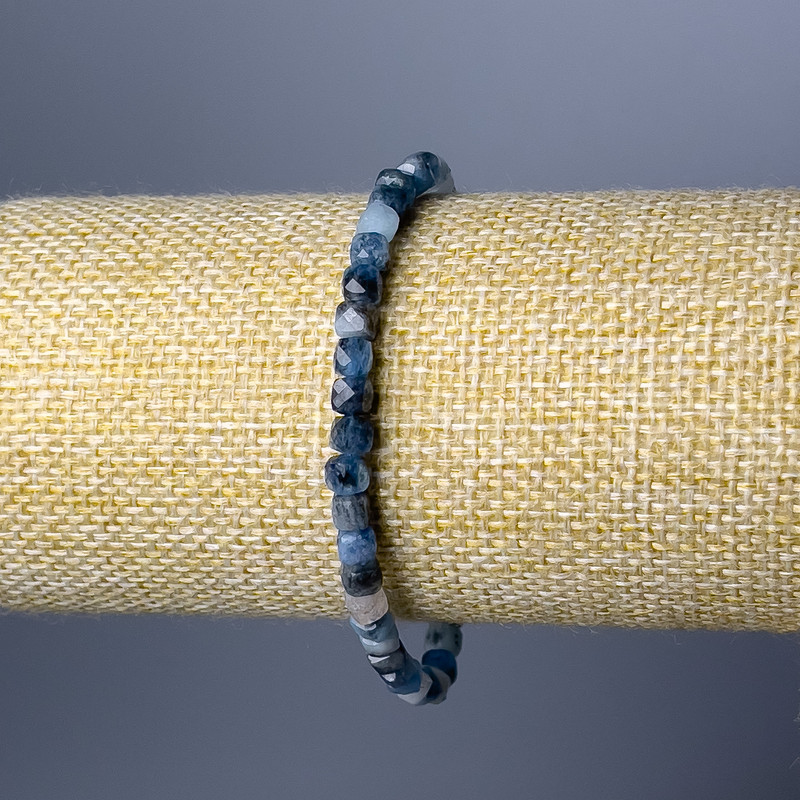 Kyanite Natural Stone Bead-cut Cube Bracelet, 4.5mm diameter, 18cm length (stretch)