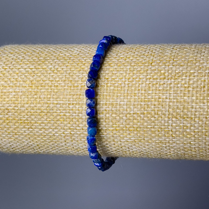 Bracelet Lazurite natural stone faceted cube, diameter 4mm±, length 18cm (elastic)