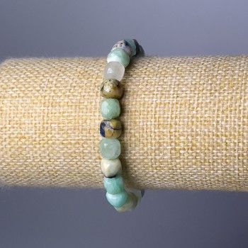 Chrysocolla and Lapis Lazuli bracelet with natural gemstone faceted cube, diameter 7mm±, length 18cm (stretch)
