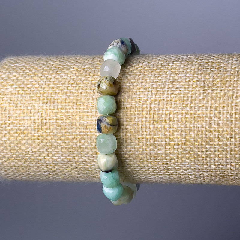 Chrysocolla and Lapis Lazuli bracelet with natural gemstone faceted cube, diameter 7mm±, length 18cm (stretch)