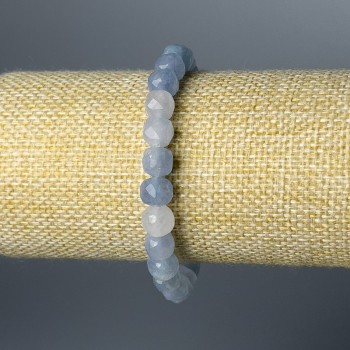 Aquamarine Bracelet with Natural Faceted Stone Cubes, 7.5 mm diameter, stretchy 18 cm