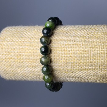 Diopside Bracelet, Natural Stone, Smooth Beads, 9mm diameter ±, 18cm length (stretch)