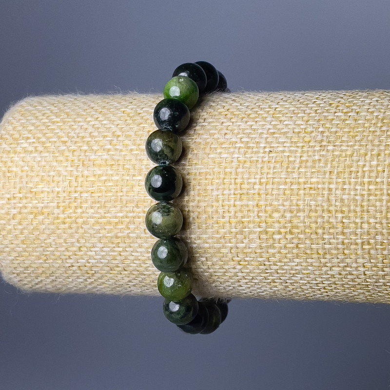 Diopside Bracelet, Natural Stone, Smooth Beads, 9mm diameter ±, 18cm length (stretch)