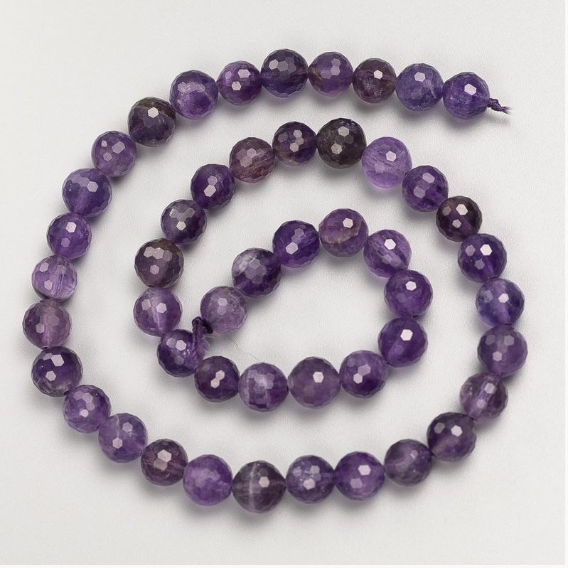Natural Amethyst Beads Crystal Ball Beads on Thread, 8mm diameter, 38cm length