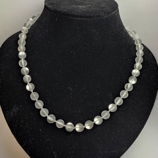 Opal Glass Beads White Matte Smooth Round Bead, diameter 8mm±, length 49cm±