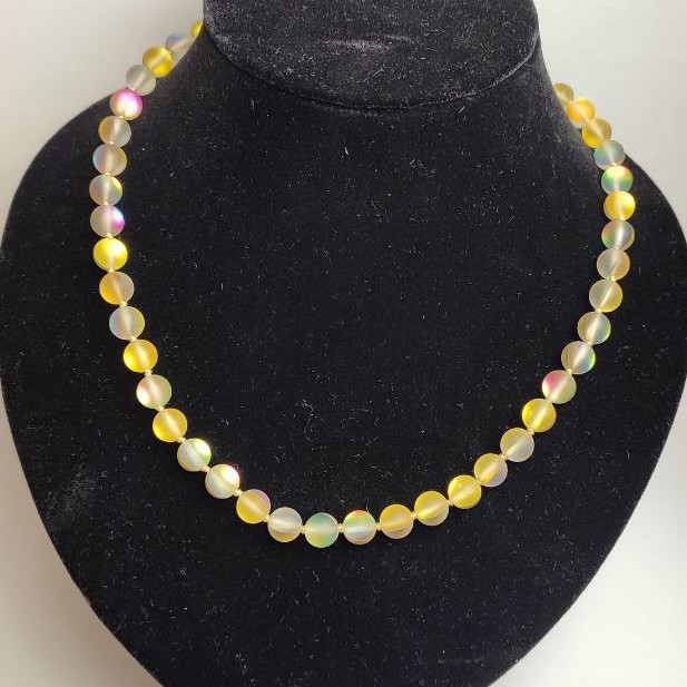 Opal Glass Beads Yellow Matte Hameleon Smooth Round Beads, diameter 8mm±, length 49cm±
