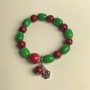 Chrysoprase Barilo Bracelet, 10×14 mm barila beads and Coral smooth rounds, 10 mm diameter, 12 mm±, length 18 cm (stretch) with fittings