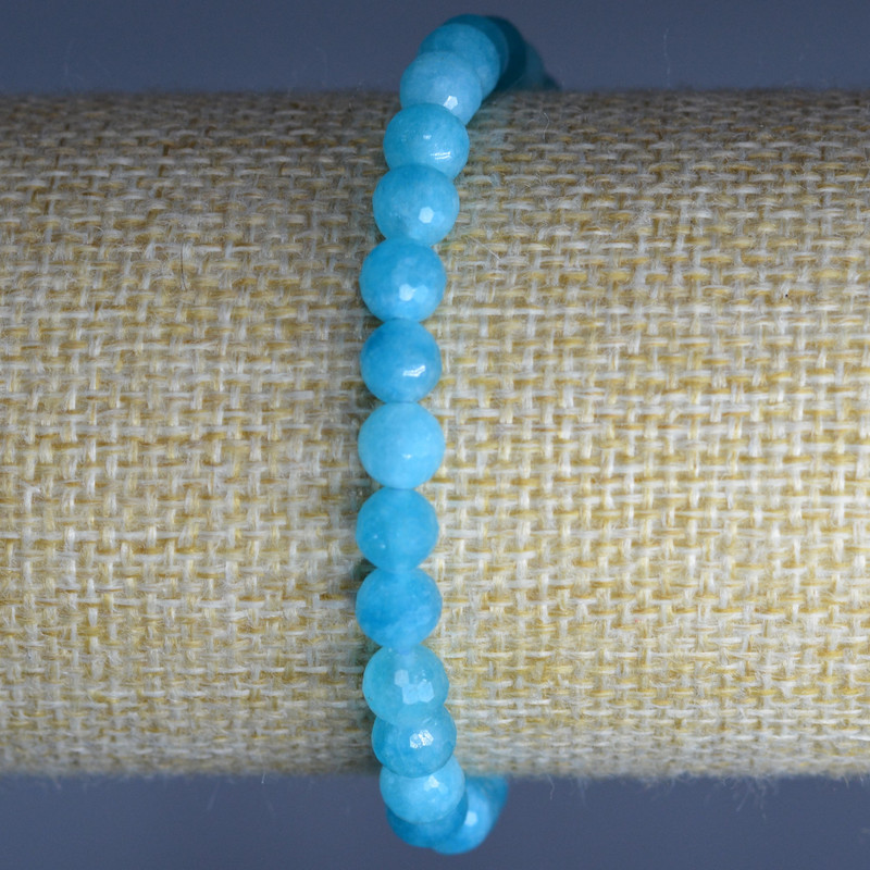 Bracelet Aquamarine Natural Stone Faceted Bead, diameter 6mm, length 18cm (stretch)