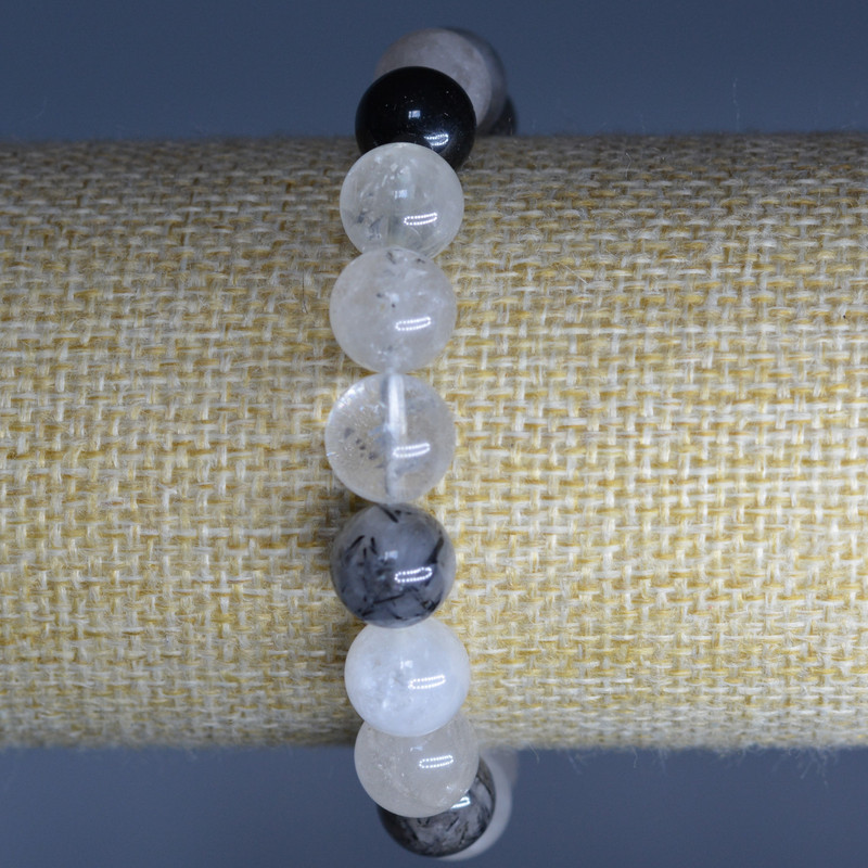 Bracelet Rutile Quartz Hairy (Hair Quartz) Natural Stone Smooth Bead, diameter 10mm±, length 18cm (stretch)
