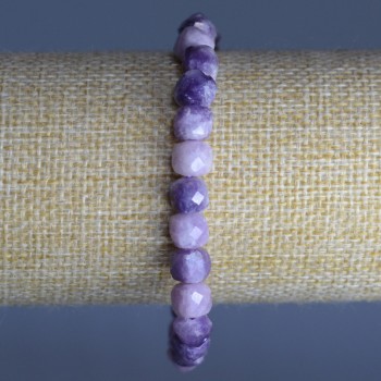 Lepidolite Bracelet with Natural Stone, Faceted Cubes, 7mm (approx.), Length 18 cm (stretch)