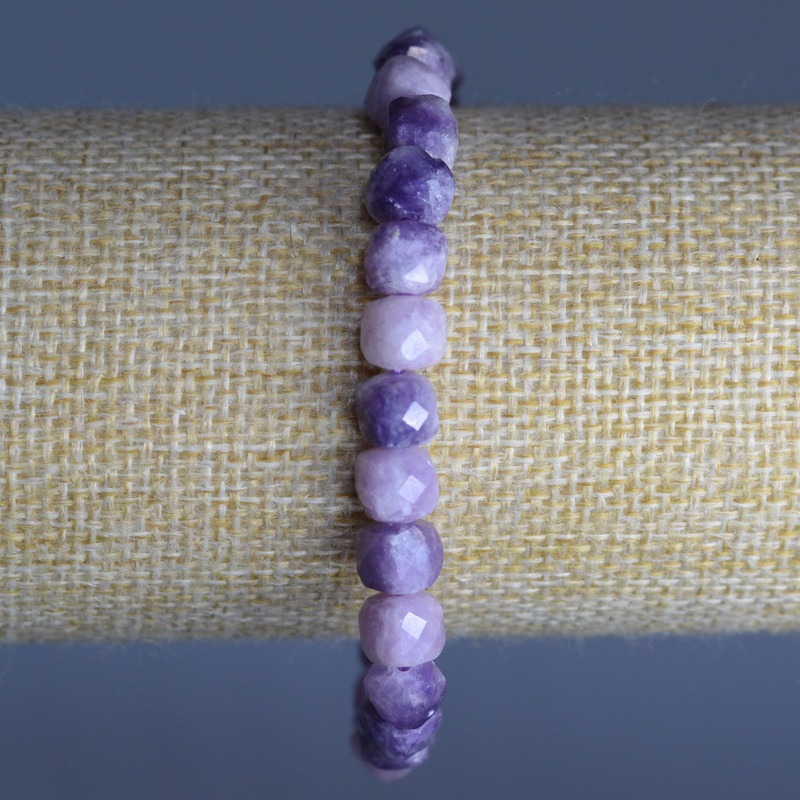 Lepidolite Bracelet with Natural Stone, Faceted Cubes, 7mm (approx.), Length 18 cm (stretch)