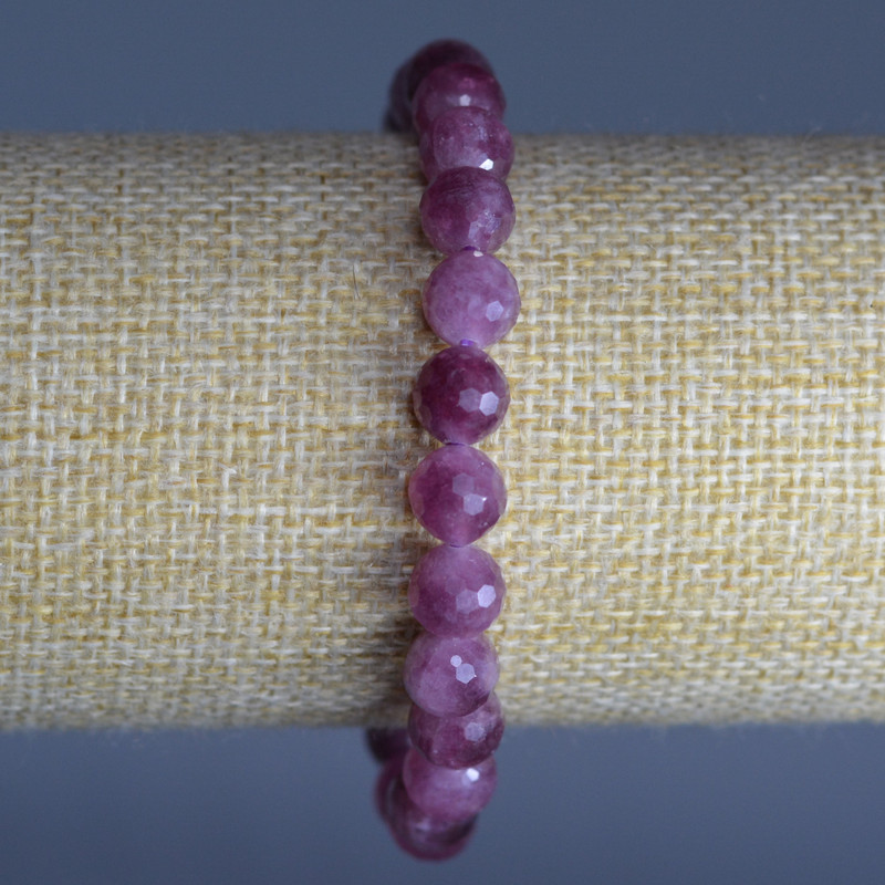 Bracelet Tourmaline Rubinelite natural stone faceted bead, diameter 8mm±, length 18cm (stretch)