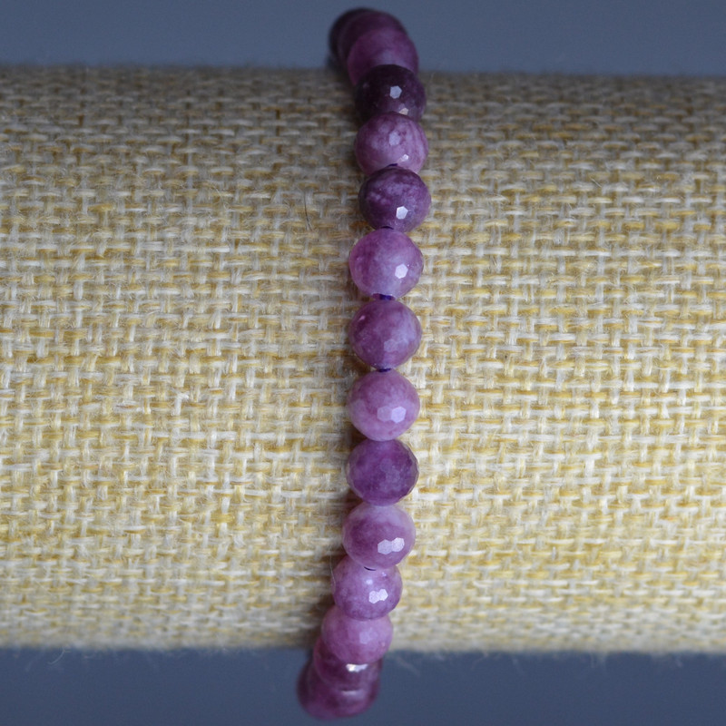 Tourmaline Rubylite Bead Bracelet Natural Stone Faceted Sphere, Ø 6mm±, Length 18cm (Stretch)