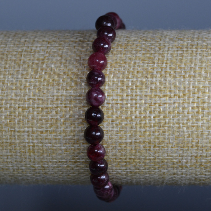 Tourmaline Rubellite Bracelet, natural stone, smooth bead, diameter 6mm±, length 18cm (stretch)