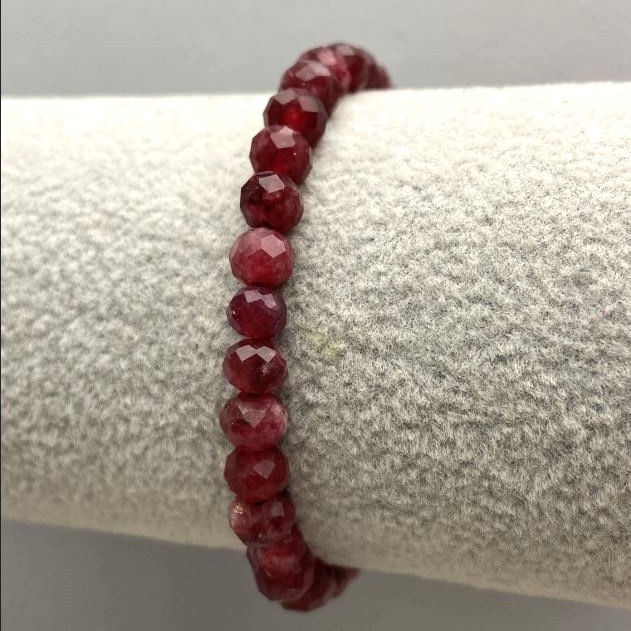 Tourmaline Rubellite Bracelet, natural gemstone, faceted rondelle, 6×5 mm, stretch band, length 18 cm