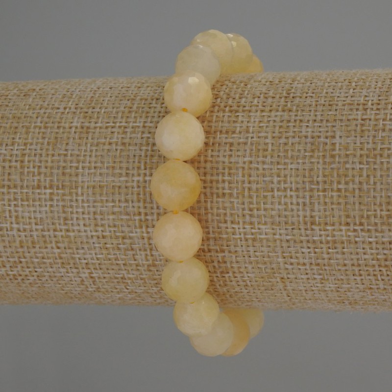 Bracelet Citrine Natural Stone Bead, faceted sphere, diameter 10mm, length 18cm (stretch)