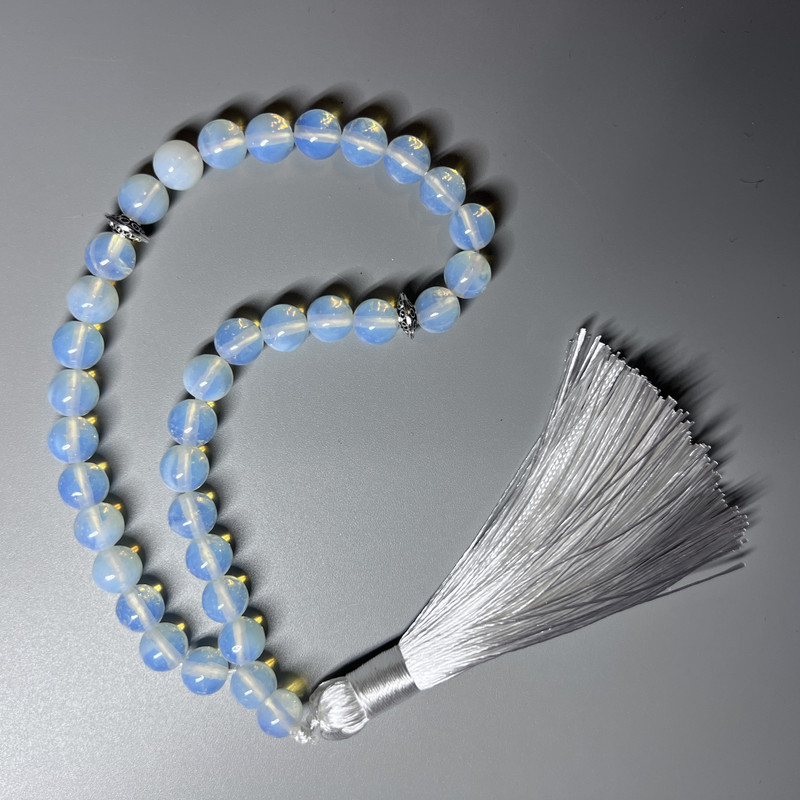 Mala Jade Moonstone smooth bead, diameter 10mm±, 33 beads, with metal inlays