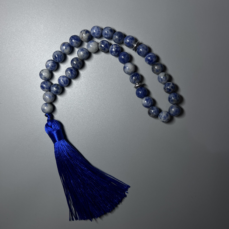 Sodalite Prayer Beads natural stone smooth round beads 8.5mm diameter, 33 beads with metal inserts