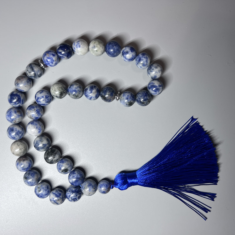 Sodalite Beads Natural Stone Necklace Smooth Round Beads, diameter 12.5mm±, 33 beads, with metal inlays
