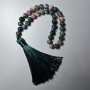 Prayer Beads Green Jasper natural stone smooth beads, diameter 8mm, 33 beads, with metal accents