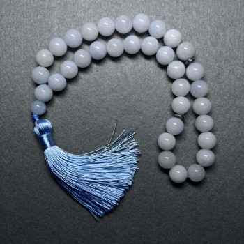 Aquamarine Prayer Beads natural stone smooth ball, diameter 12mm±, 33 beads, with metal inlays