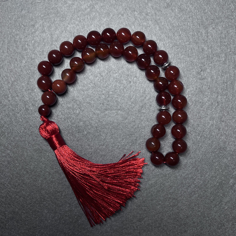 Chedkhy Sar­dolyk natural stone smooth bead, diameter 10mm±, 33 beads, with metal inlays