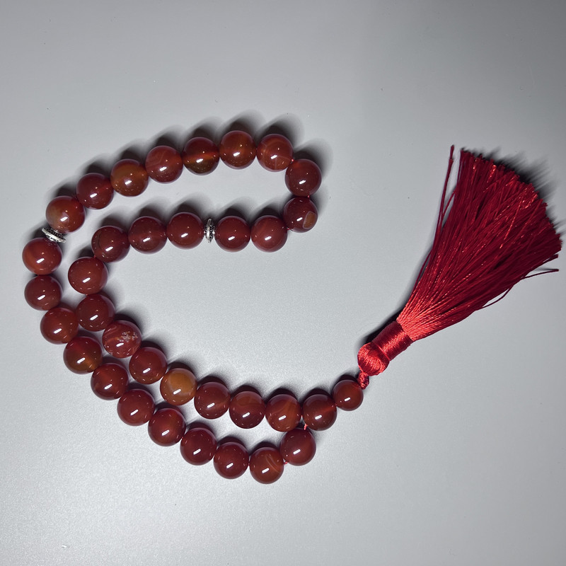 Agate Rosary Natural Stone Smooth Bead, diameter 12mm±, 33 beads, with metal inlays