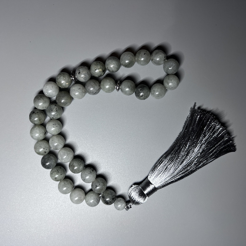 Labradorite Beads (Natural Stone) Smooth Round Beads, 10.5mm ±, 33 Beads, with Metal Inlays