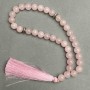 Pink Quartz Beads Rosary with Smooth Round Beads, 8 mm diameter, 33 beads, with metal accents