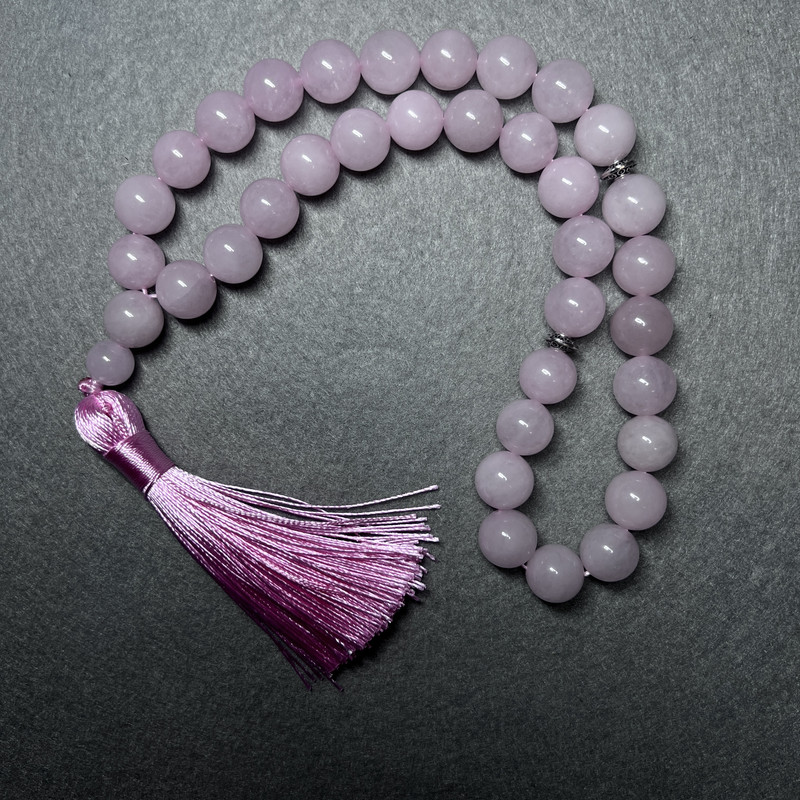 Rosary Beads Pink Quartz Natural Stone Smooth Bead, diameter 12.5mm±, 33 beads, with metal accents