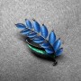 Brooch 'Twig' Blue Cat's Eye with Green Enamel on Gold-Tone Metal 22×47mm