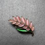Brooch Branch Pink Cat's Eye, green enamel, golden metal 22x47mm