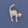 Brooch Cat Pink and Black Pearl, Gold-tone Metal 28x37mm