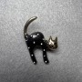 Brooch Cat Black and White Pearlized, Gold-Tone Metal 28x37mm