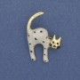 Brooch Cat White and Black Mother-of-Pearl, Golden Metal 28x37mm