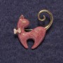 Brooch Cat Pink Pearl, Golden Metal 37x38mm