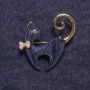 Brooch Cat Blue Pearlized, Golden Metal 37x38mm