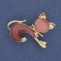 Brooch Cat Pink Cat's Eye Stone, Pink Pearl, Gold-Tone Metal 28×23mm