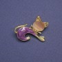 Brooch Cat beige cat's eye, purple pearl, golden metal 28x23mm
