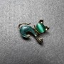 Brooch Cat with Green Cat's Eye, Green Mother-of-Pearl, Golden Metal 28x23mm