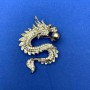 Dragon Brooch in Silver Metal with White Rhinestones, Gray Bead, 45x64mm