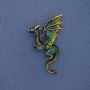 Brooch Dragon green and yellow enamel silver metal 42×66mm