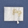 Brooch Book with Glasses light gray and golden enamel, silver metal 35x26mm