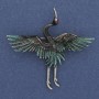 Brooch Crane black and green enamel, silver metal 47x45mm