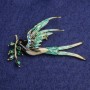 Brooch Bird with Branch in Beige and Green Enamel, Green Crystals, Blue Rhinestones on Gold-Tone Metal 62x48mm