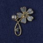 Brooch Flower Gray Pearl, Crystal, Bead, Gold-toned Metal 33x51mm